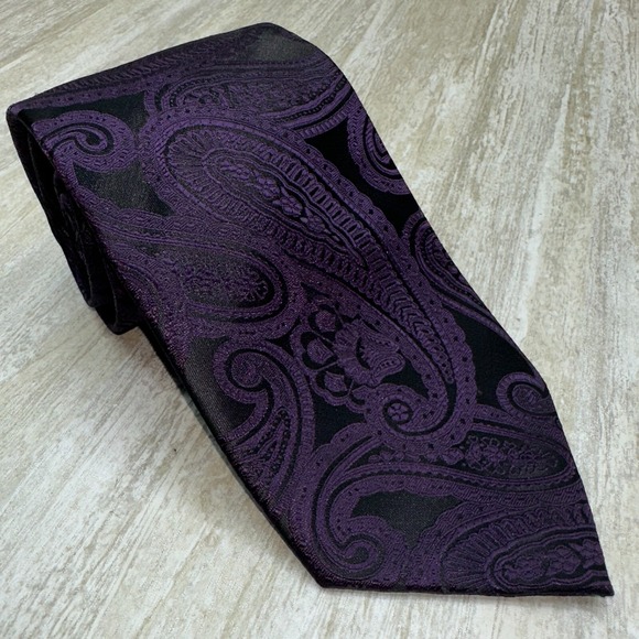 Imani Uomo Neck Tie‎ Purple Paisley Jacquard Textured - Picture 2 of 11